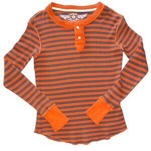 Carbon Orange Grey Striped Button Crew Waffle Long Sleeve Shirt Large